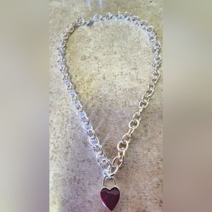 17" 925 stamped silver Plated heart lock padlock choker necklace